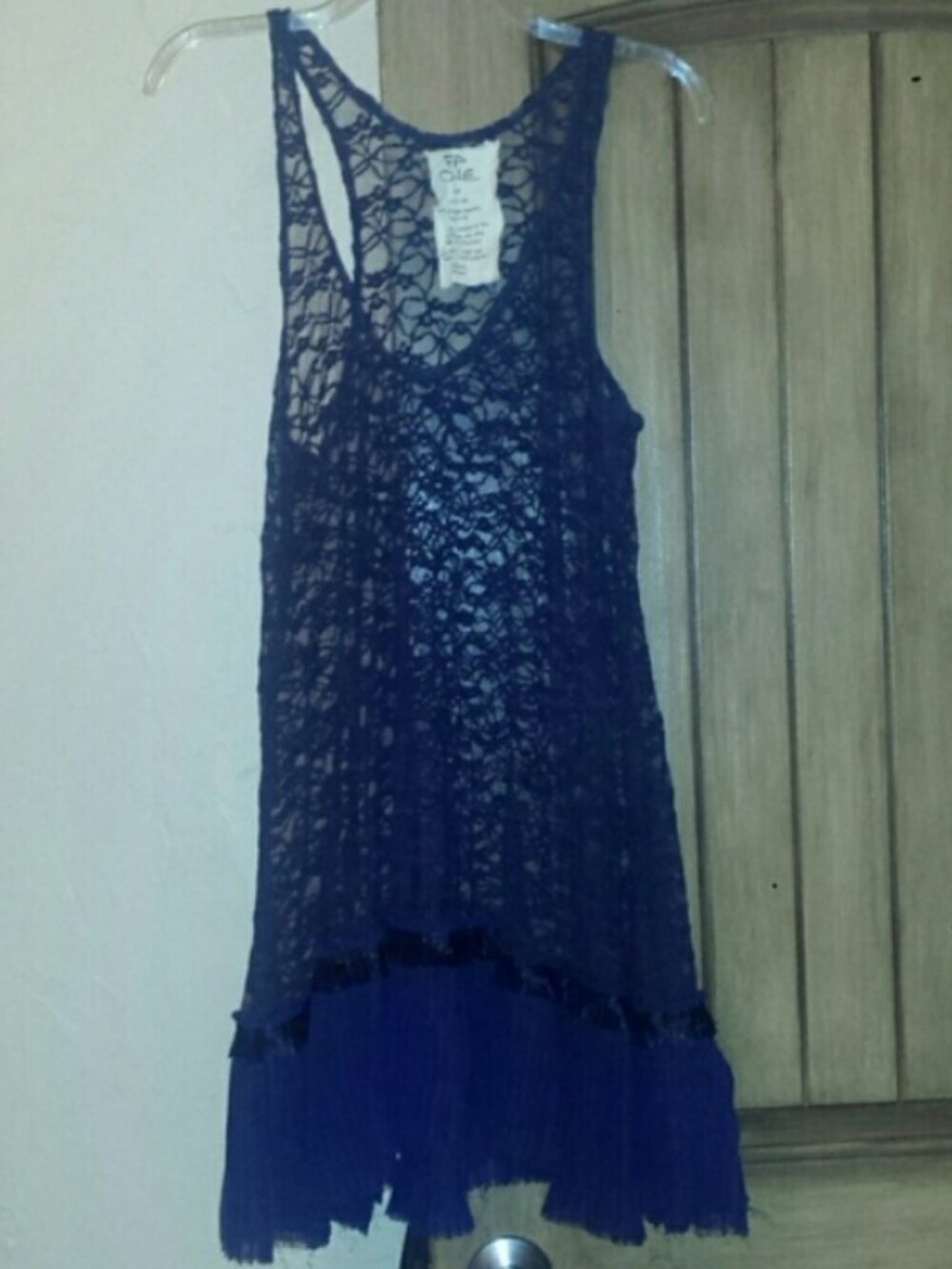 Free People FP One Navy Blue Sheer Floral Lace Pleated Slip Mini Dress